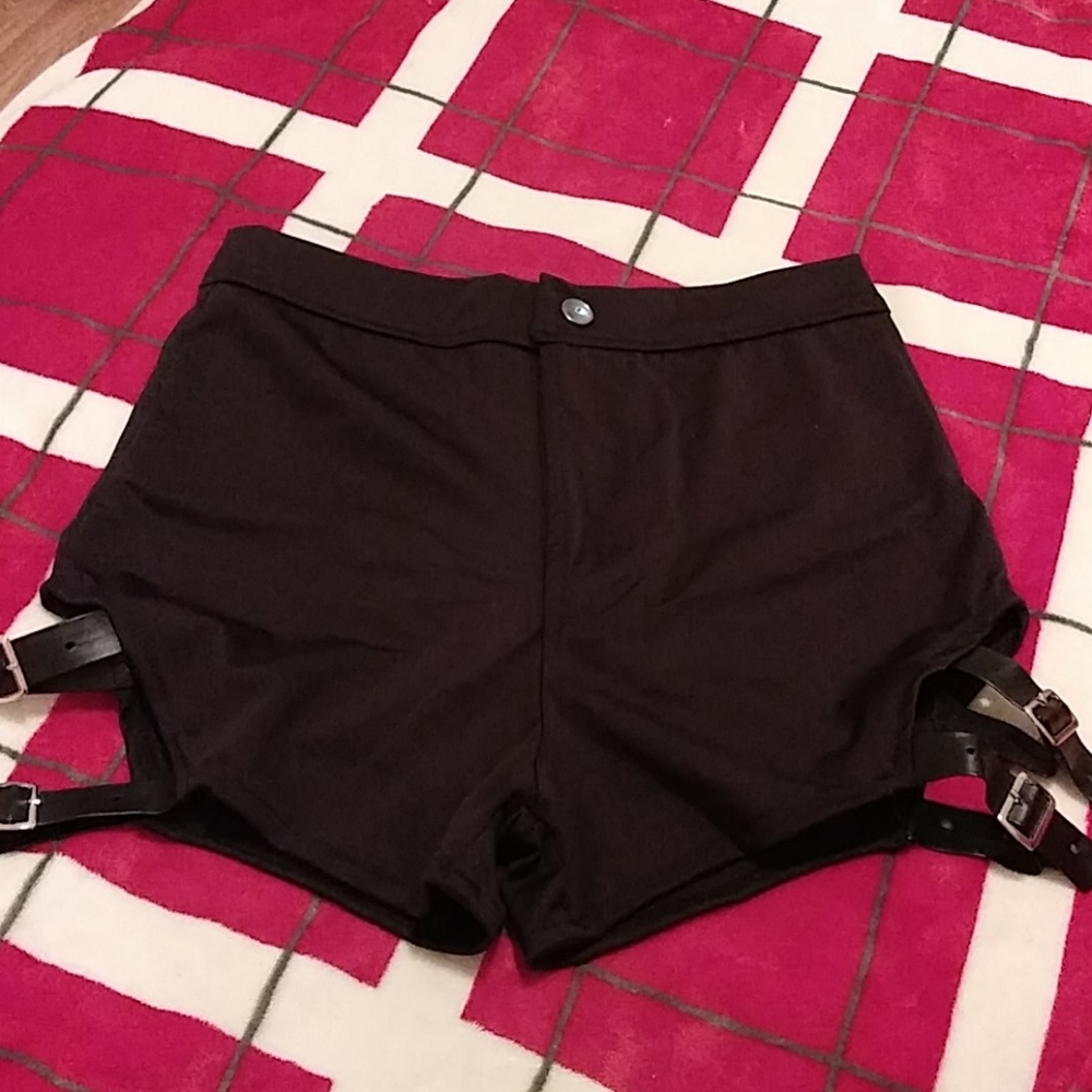 Shorts w/ side cutouts & buckles